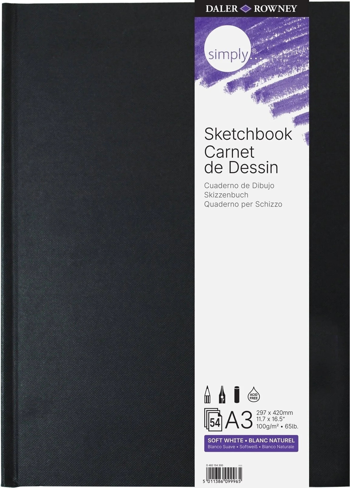 DALER ROWNEY Simply Sketchbook, Extra White, 100 g, 54 Sheets, A3, Bookbound