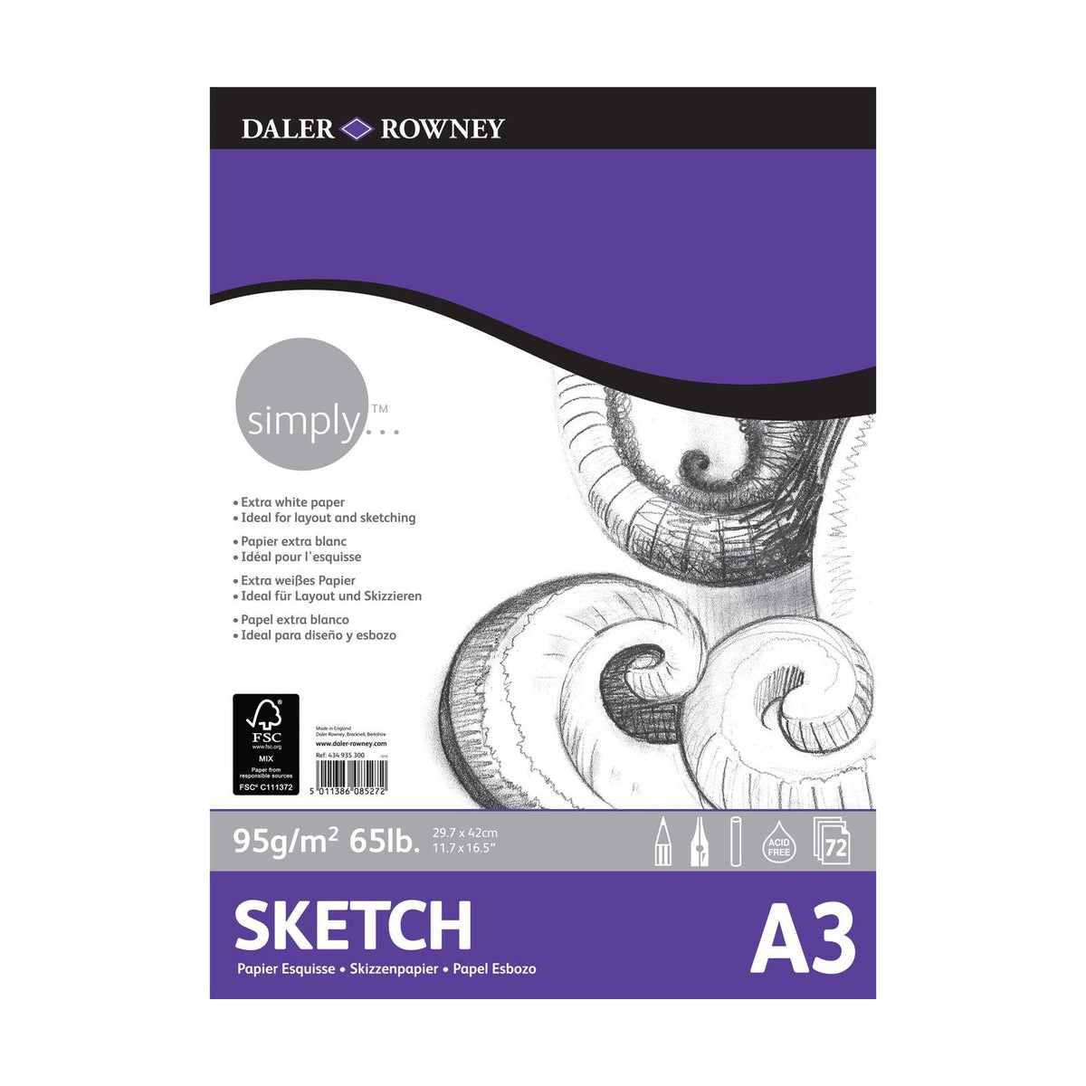DALER ROWNEY Simply Sketching Pad A3 95 g - 72 Sheets