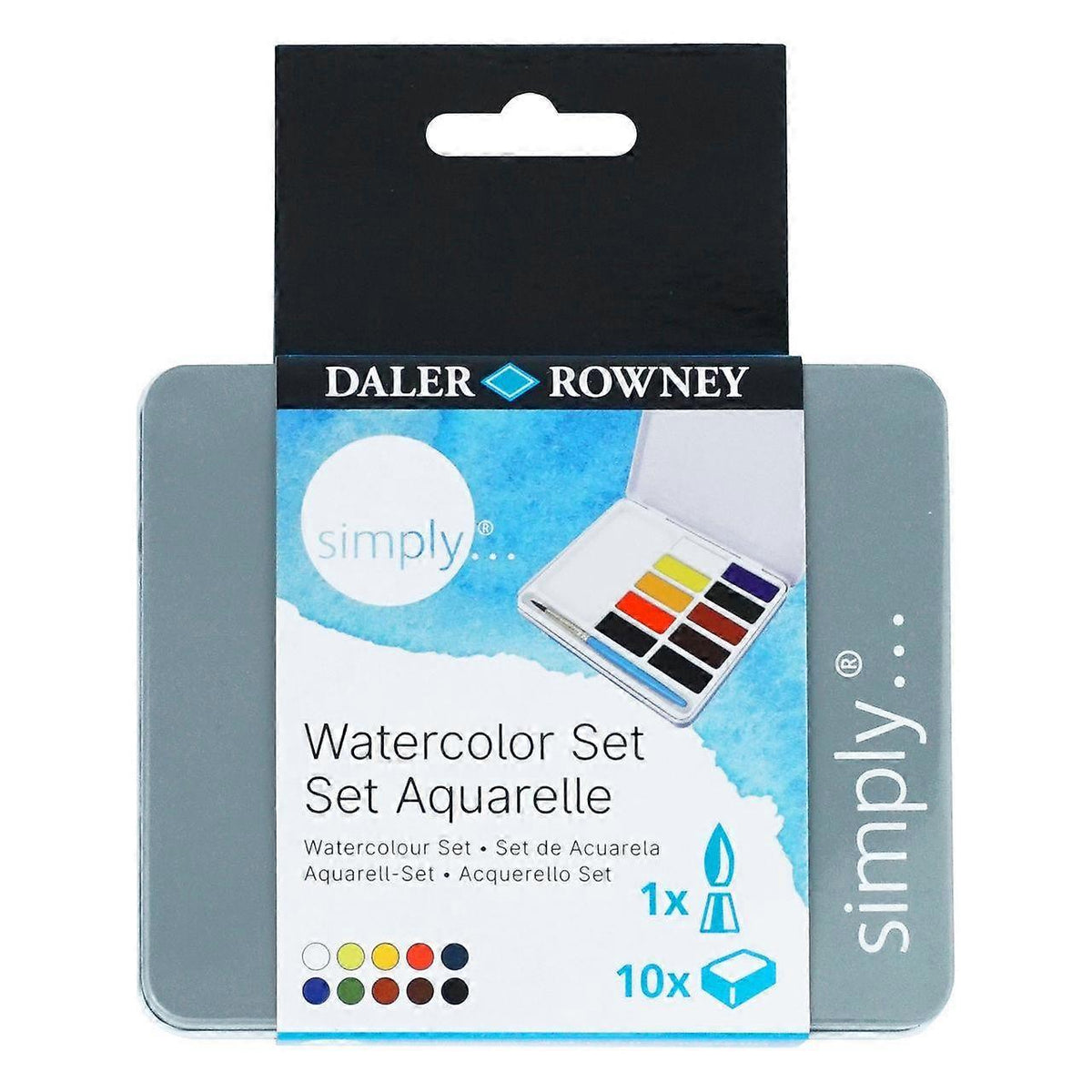 DALER ROWNEY Simply Watercolor Set - 10 Half Pans with Brush