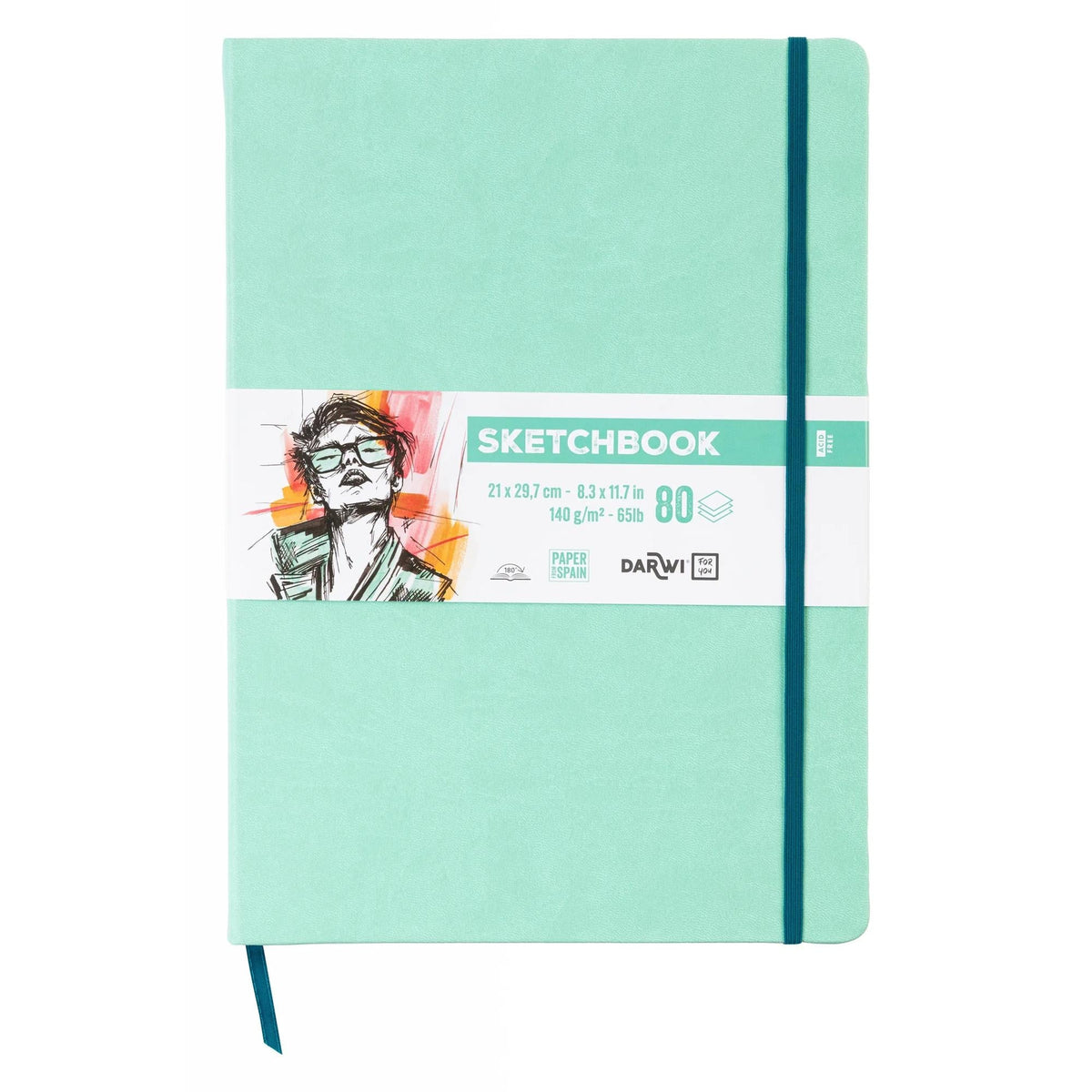 DARWI Mint Green A4 Sketch Pad, 140 g/m², 80 Sheets