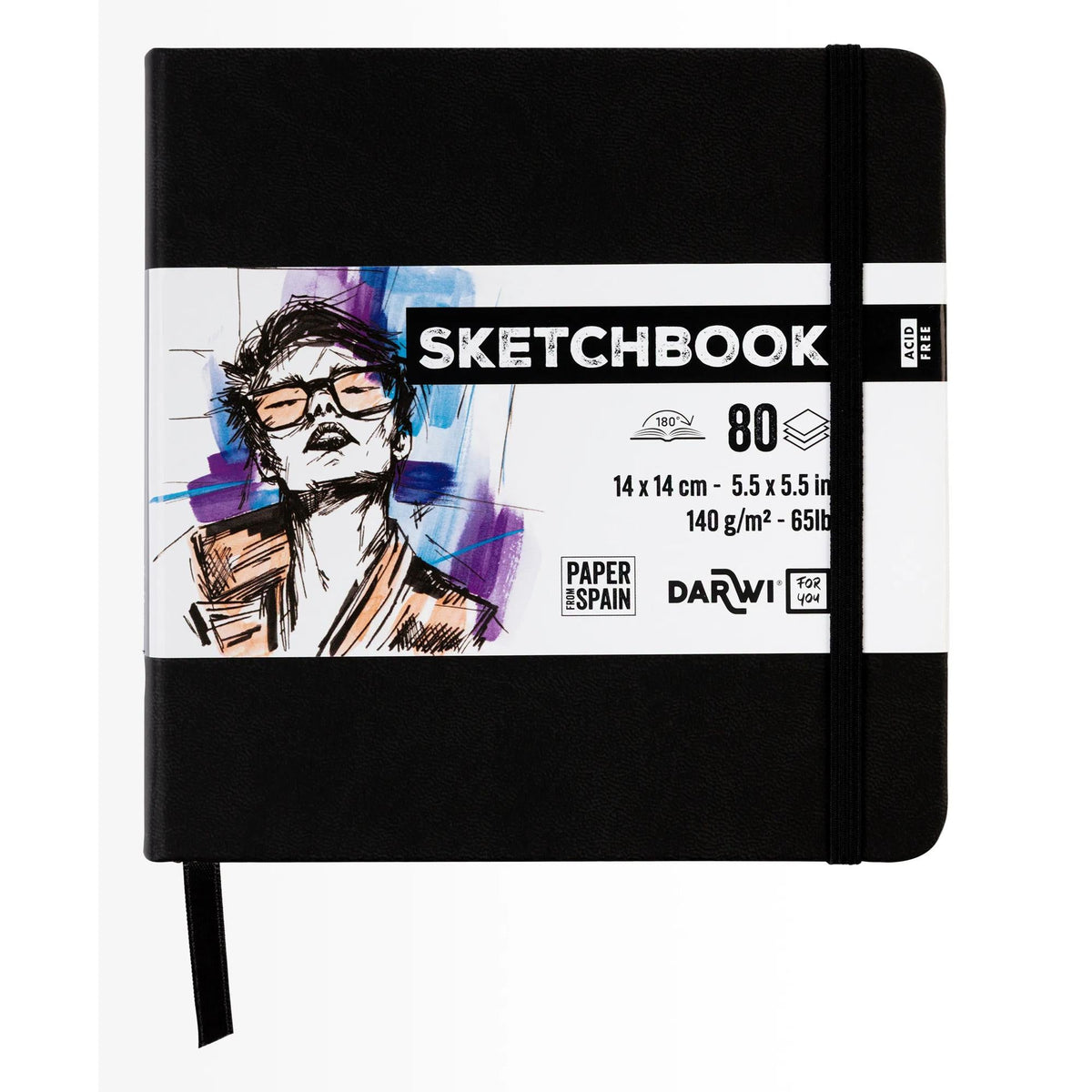 DARWI Sketchbook Black 14 x 14 cm, 140 g/m2 - 80 sheets