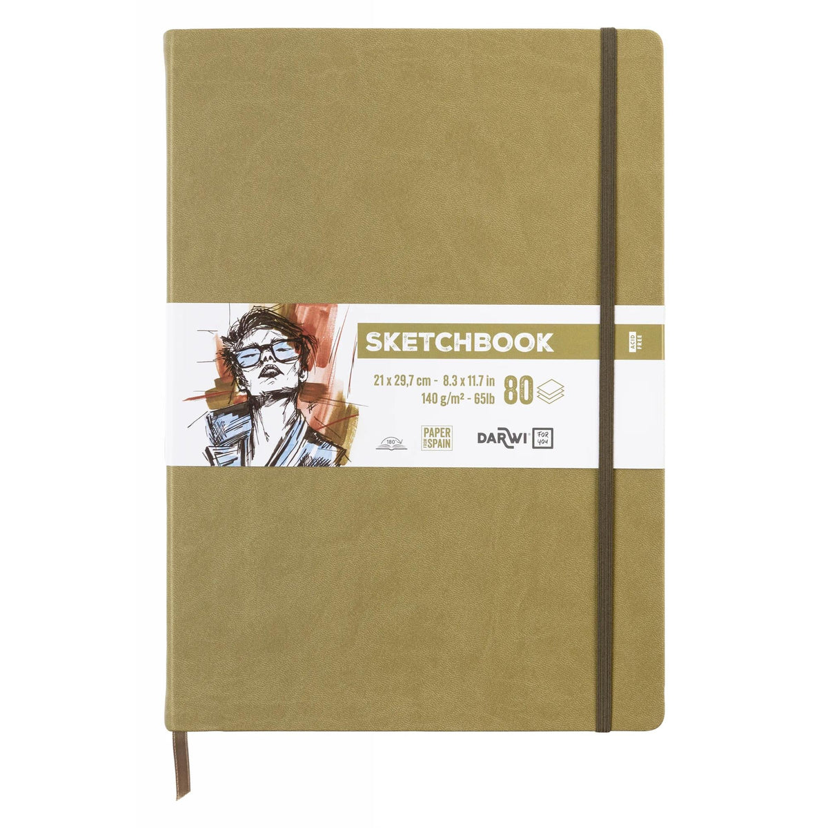 DARWI Sketchbook Khaki A4, 140 gsm, 80 sheets