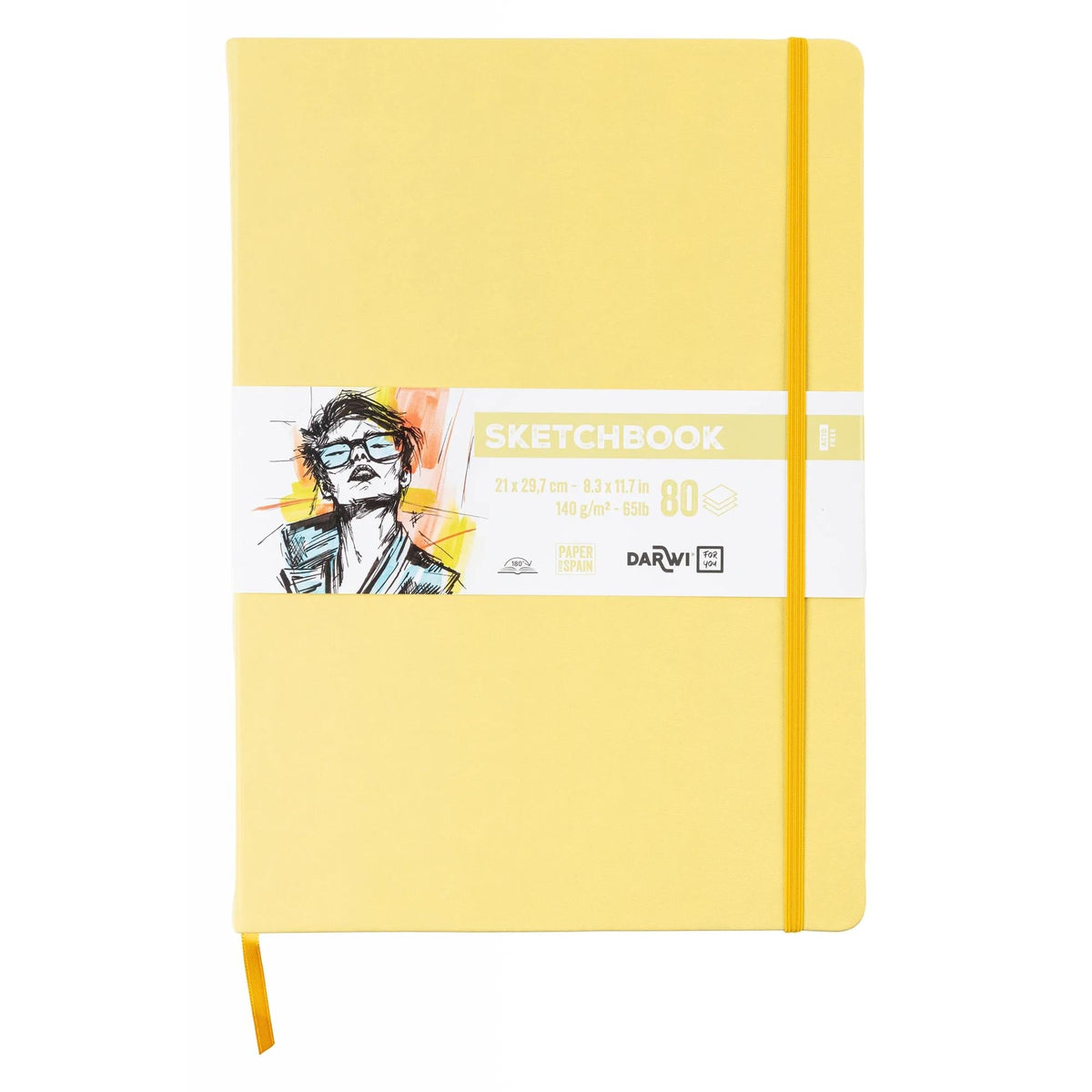 DARWI Soft Yellow A4 Sketchbook, 140 g, 80 Sheets