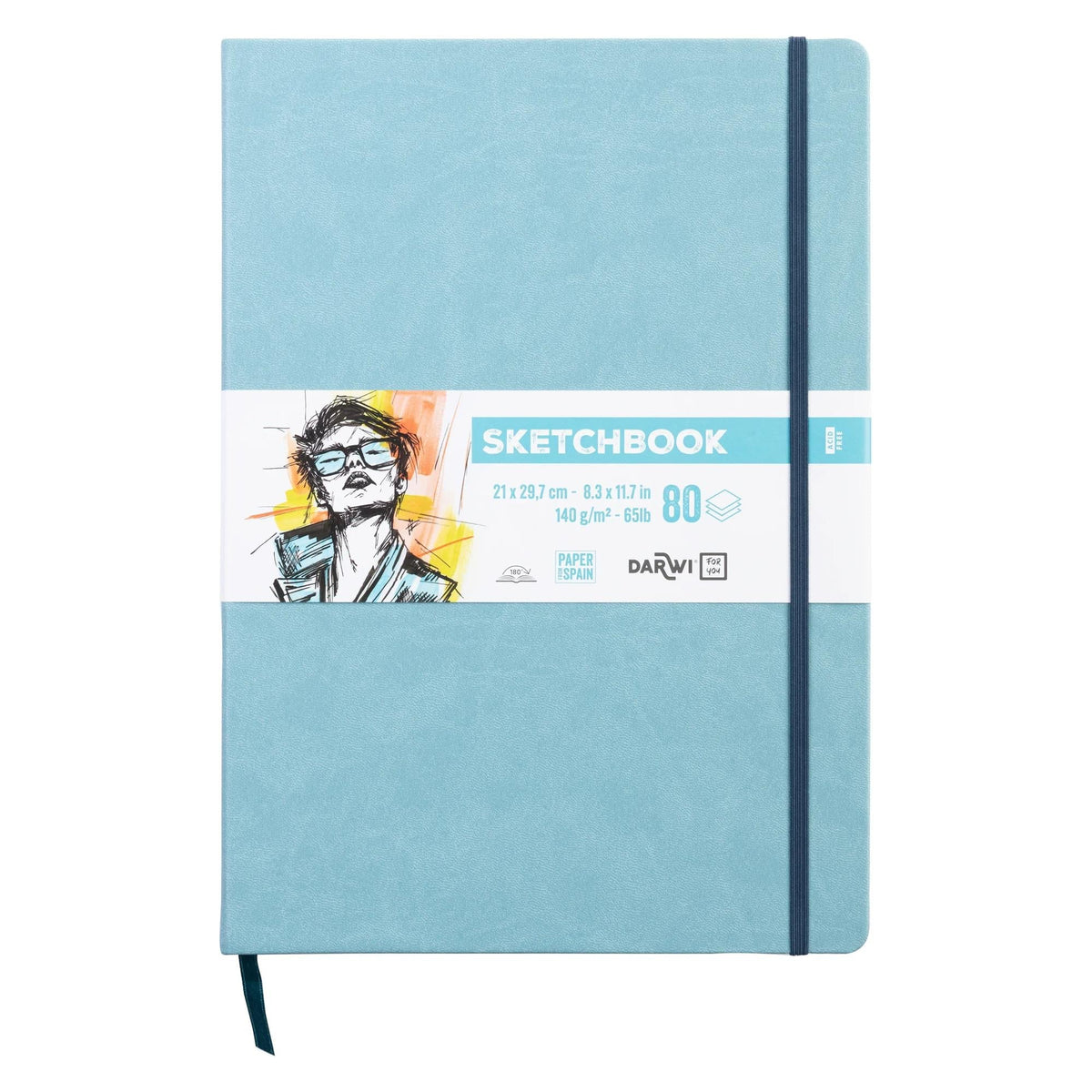 DARWI Soft Blue Sketch Pad A4, 140 g/m², 80 Sheets