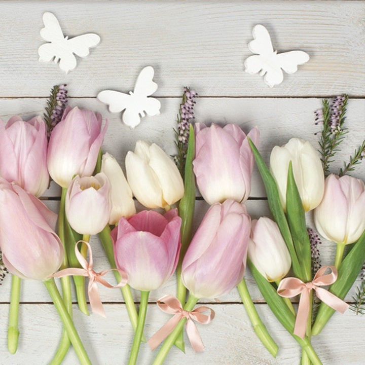 Decoupage Napkin White & Pink Tulips on Wood - 1 pc