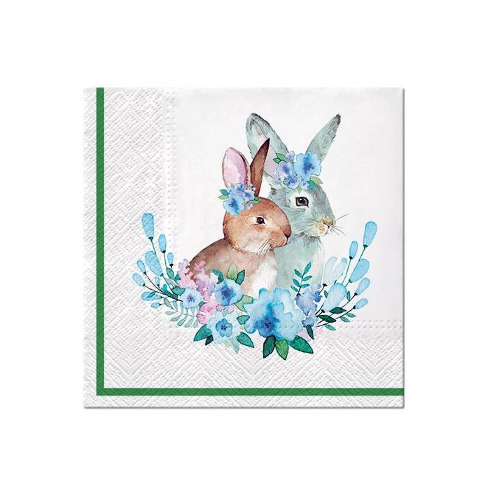 Decoupage Napkins - Bunnies with Wreaths - 1 pc