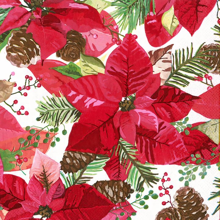 Decoupage Napkins, Christmas Rose and Pine Cones - 1 pc