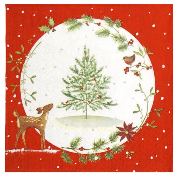 Decoupage Napkins Fawn with Christmas Tree - 1 pc