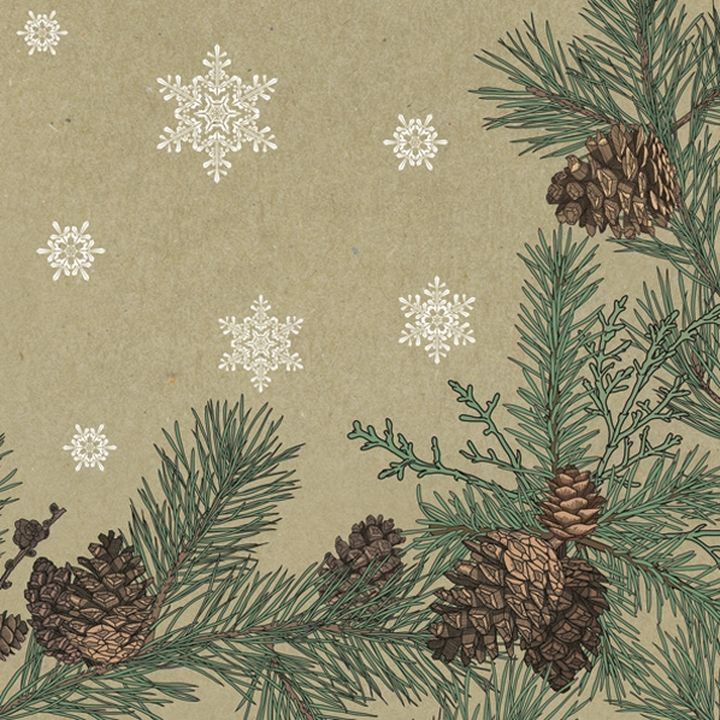 Decoupage Napkins Graphic Pines and Twigs Frame on Kraft - 1 pc