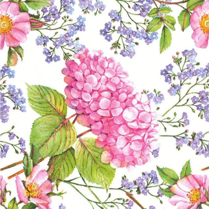 Decoupage Napkins Pink Hydrangea and Forget-Me-Not Flowers - 1 pc