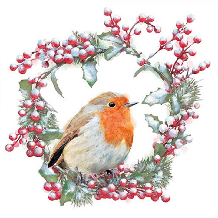 Decoupage Napkins Robin in Wreath - 1 pc