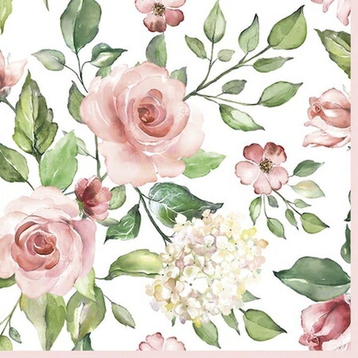 Decoupage Napkins Watercolour Roses with Hydrangea - 1 pc