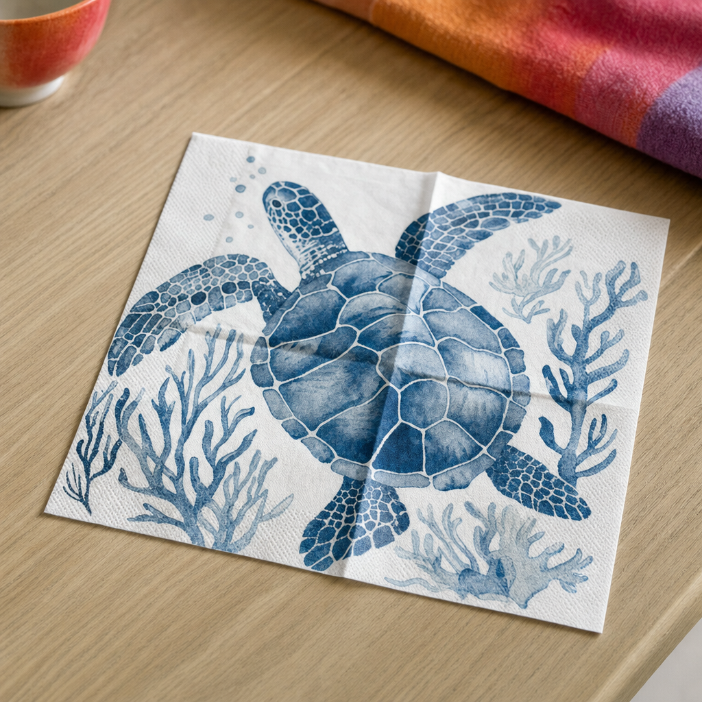 Decoupage Napkins With Sea Creature Motifs – sea turtle