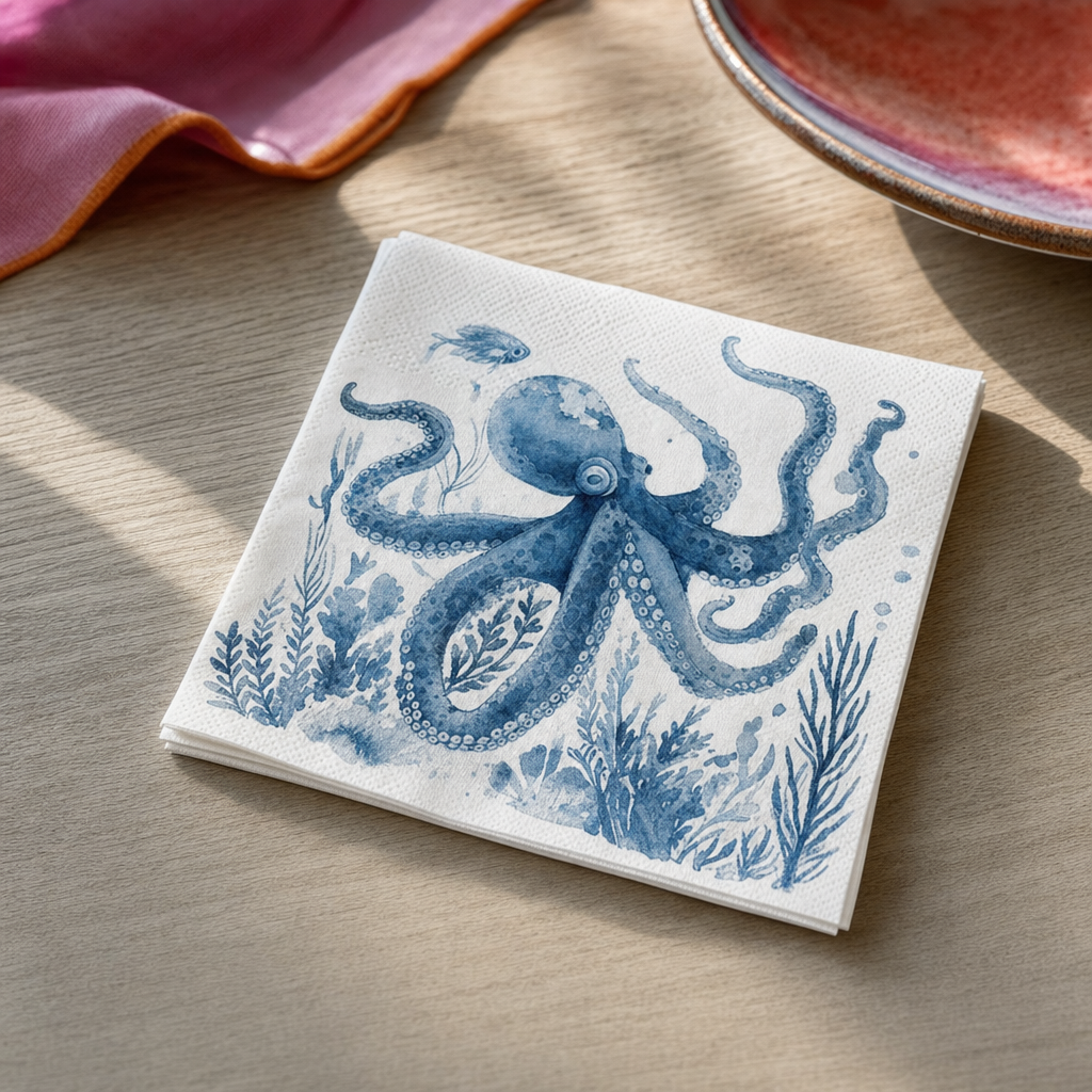Decoupage Napkins With Sea Creature Motifs – octopus