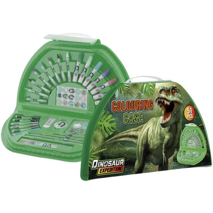 Dino Half-Round Colored Pencil Case, 51-Piece Set