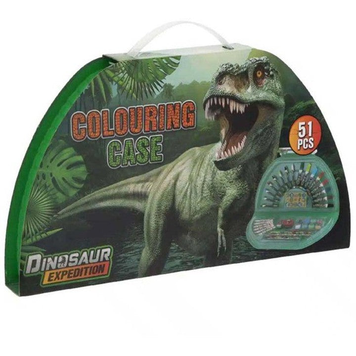Dino Half-Round Colored Pencil Case, 51-Piece Set