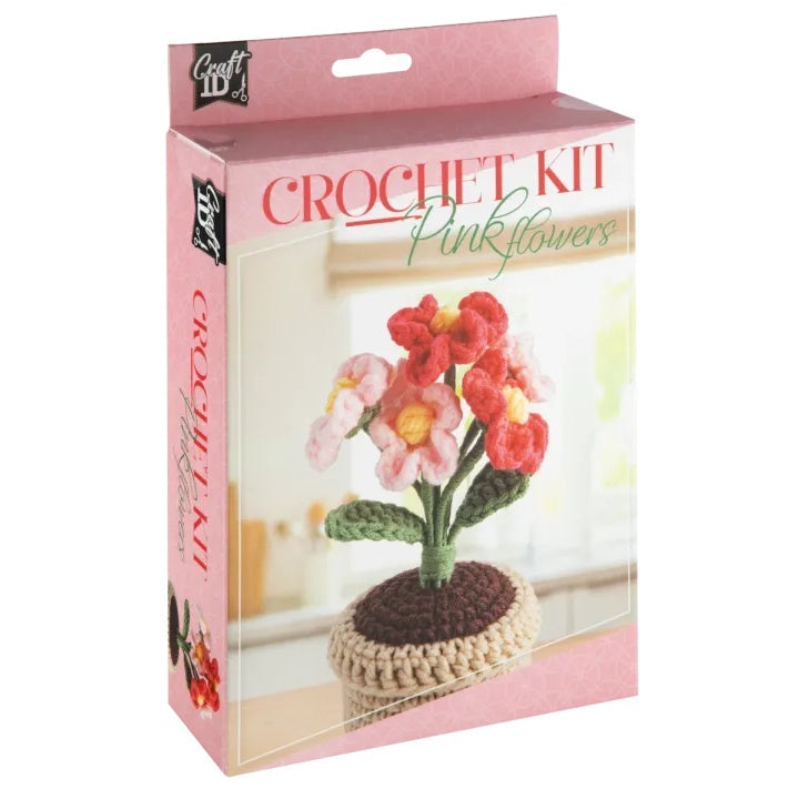 DIY Crochet Kit, Flower Pot with Pink Flowers