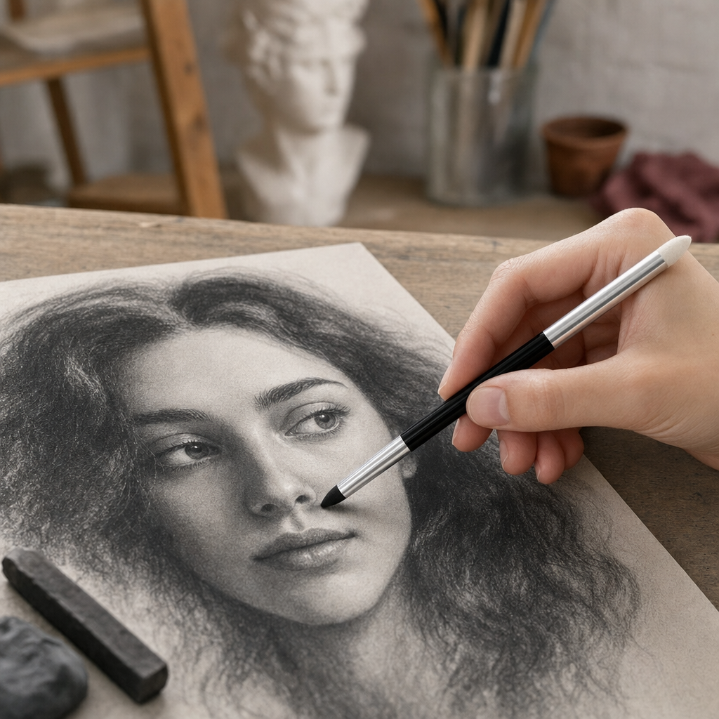 Double-Ended Drawing Blender with Sponge and Felt
