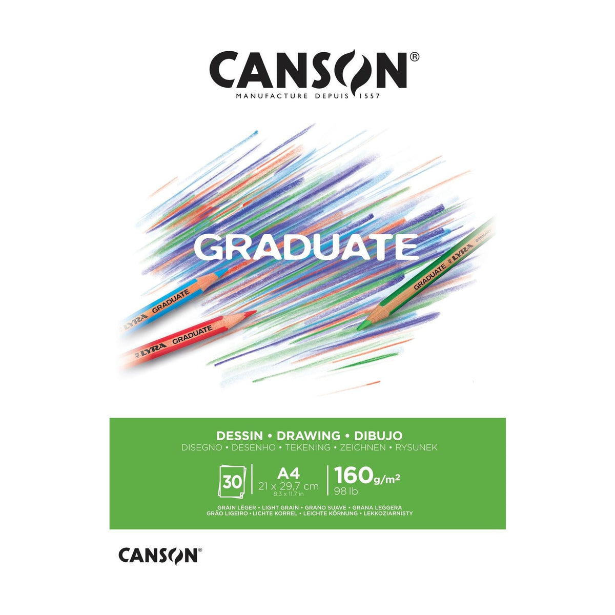 Drawing Pad CANSON Graduate White 160 g/m² A4 Glued - 30 sheets