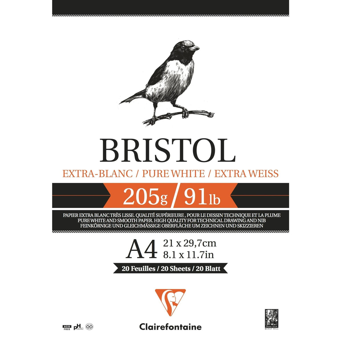 Drawing Pad CLAIREFONTAINE Bristol 205 g/m² A4 – A3 - 20 sheets