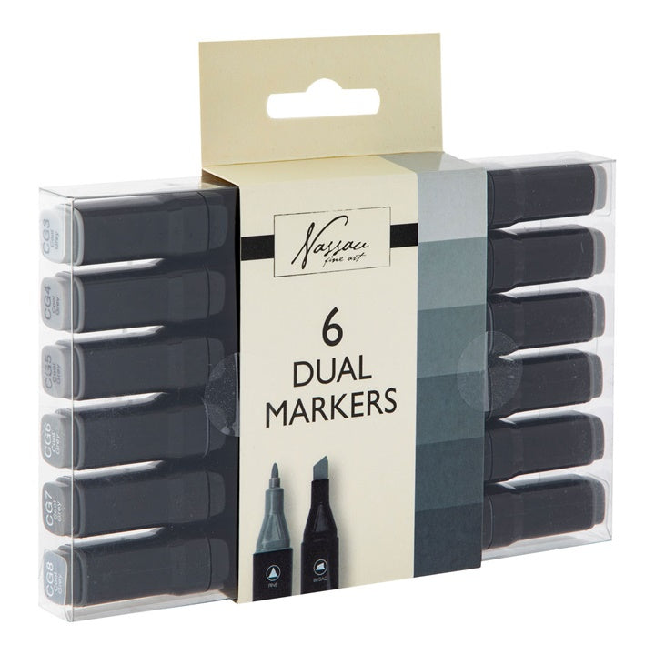 Dual-Sided Markers Set of 6, Gray