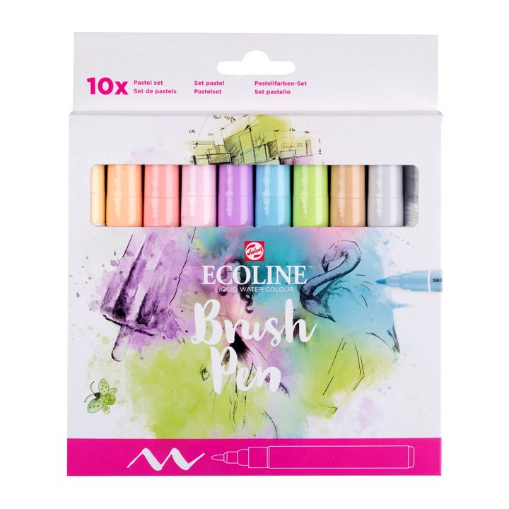 Ecoline Brush Pen Watercolor Pens, Pastel, Set of 10