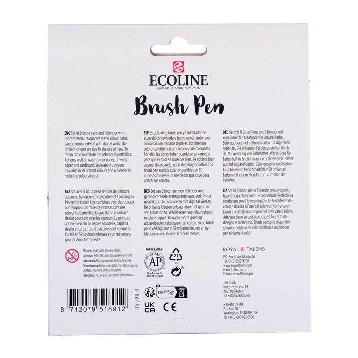 Ecoline Brush Pen Watercolor Pens, Pastel, Set of 10