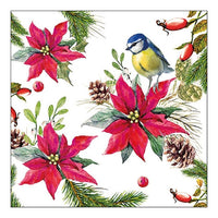 Eco Decoupage Napkin Bird on Poinsettia - 1 pc