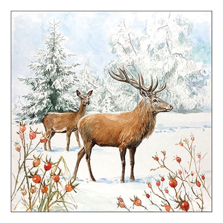 Eco Decoupage Napkin, Deer in the Snow - 1 pc