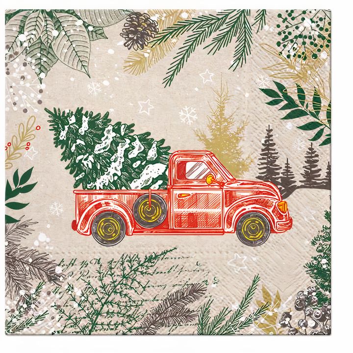 EKO Decoupage Napkins, Vintage Christmas Car, 1 pc