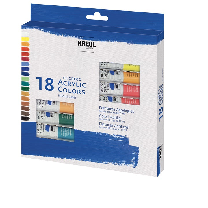 El Greco Acrylic Paints, Set of 18 x 12 ml