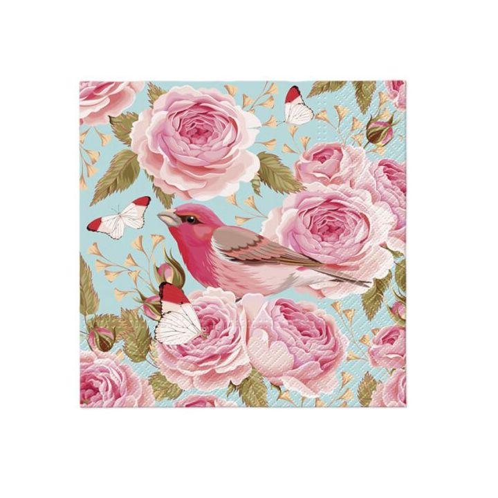 English Roses Bird Decoupage Napkin - 1 pc
