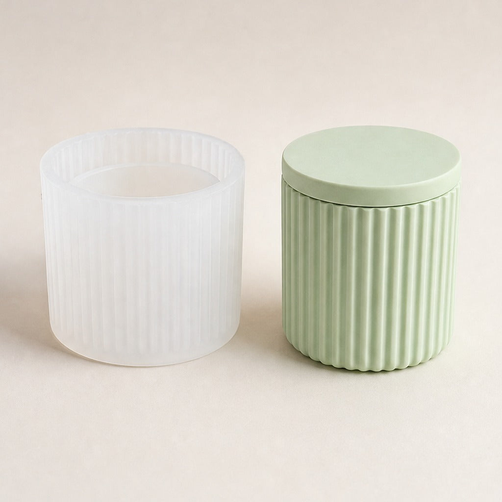 Flexible Silicone Casting Mold for Home Decor – tall fluted jar – ⌀ 8 × 7.6 cm