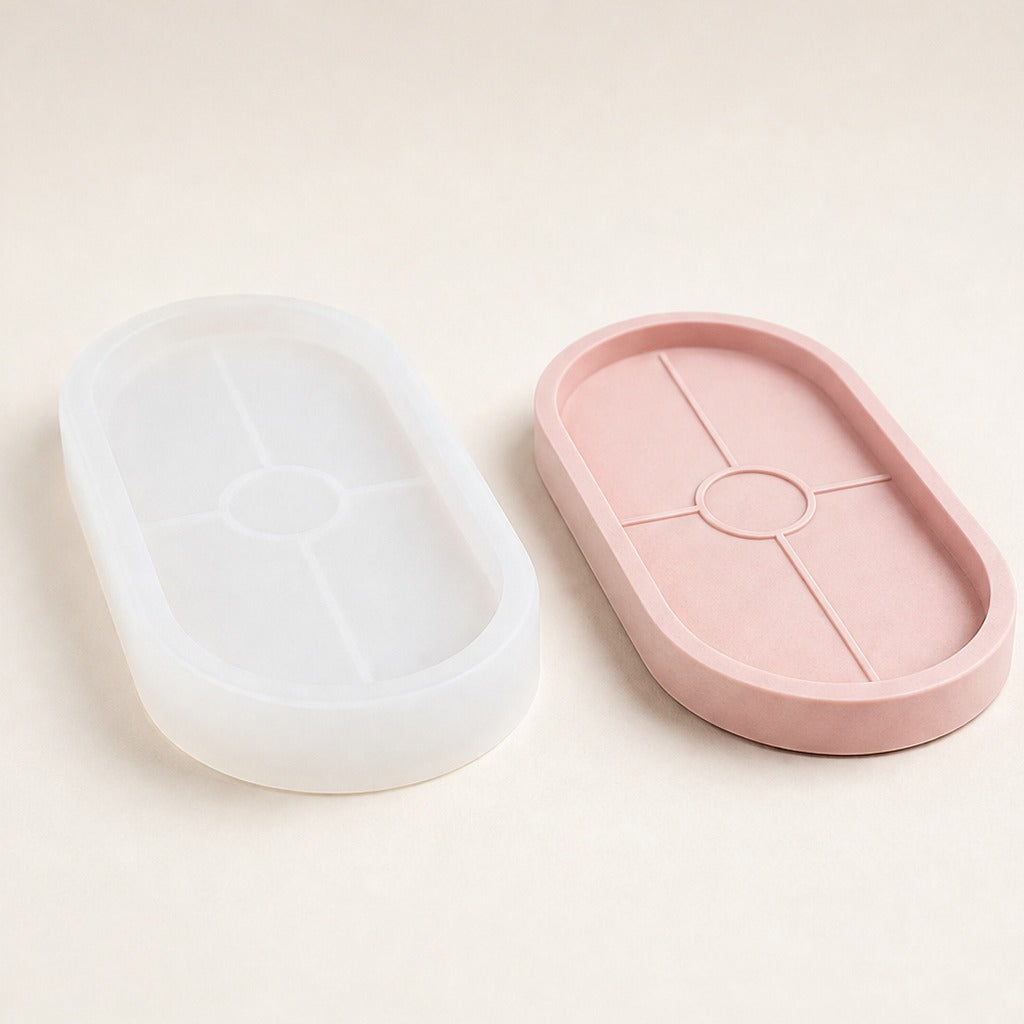 Flexible silicone mold for casting home decor – oval tray – 17.8 × 9.4 cm