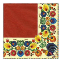 Folk Cocks Red & Cream Eco Decoupage Napkin - 1 pc