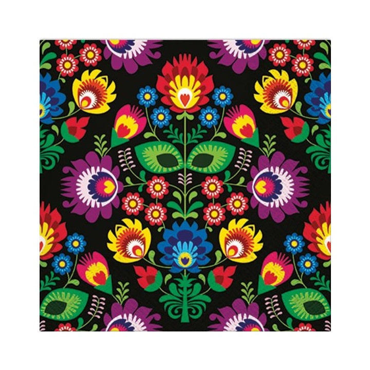 Folky Style Black Decoupage Napkins, 1 pc