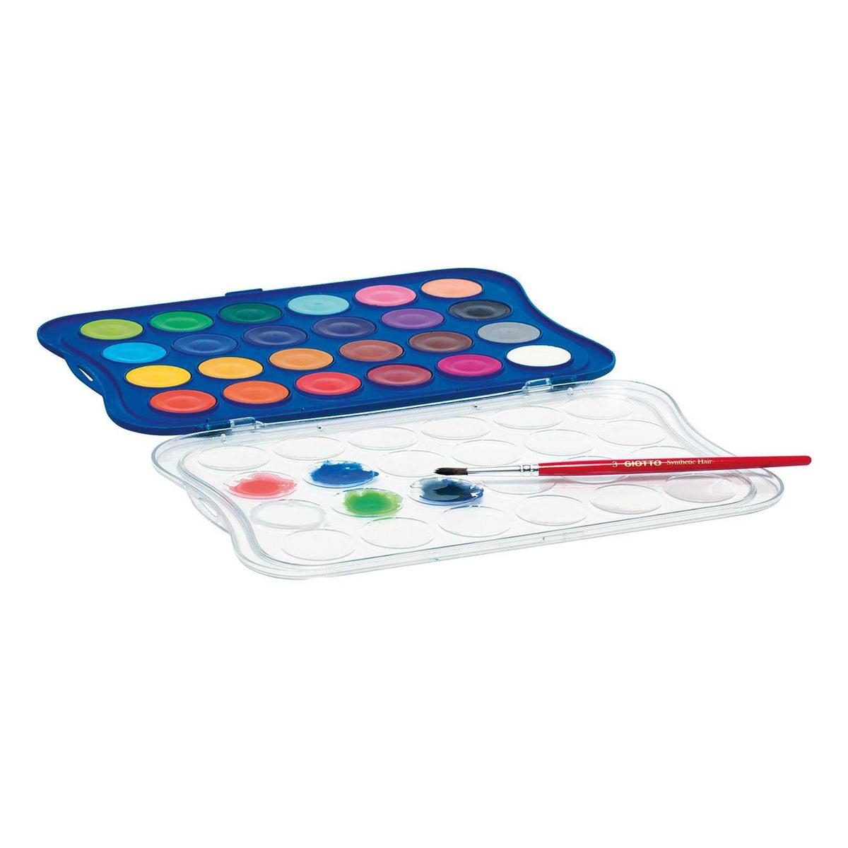 GIOTTO Aquarelli Watercolors, 30 mm Diameter, Set of 24 with Brush