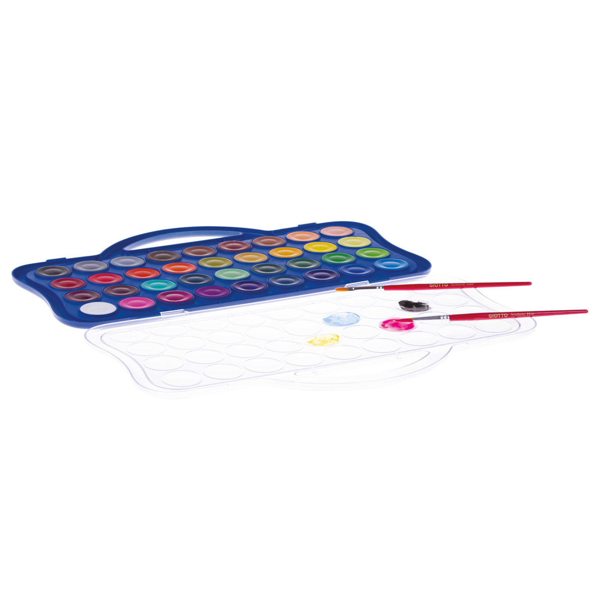 GIOTTO Aquarelli Watercolors, 30 mm Diameter, Set of 36 with 2 Brushes
