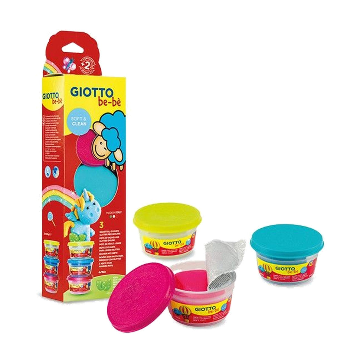 GIOTTO BE-BE Soft Modeling Clay with Glitter, 3 x 100 g