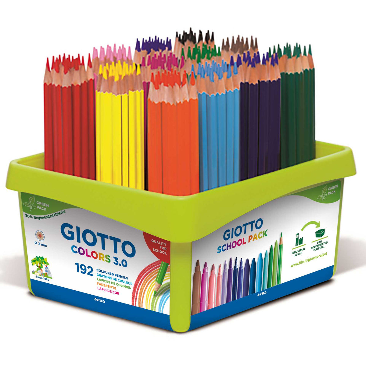 GIOTTO Colors 3.0 Hexagonal Colored Pencils, School Pack of 192