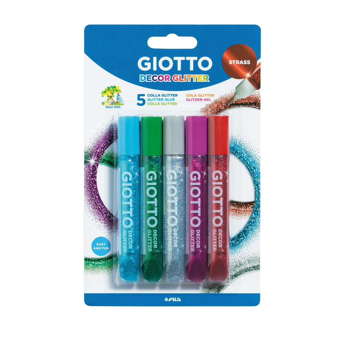 GIOTTO Glitter Glue in Gemstone Colors, Set of 5 x 10 g