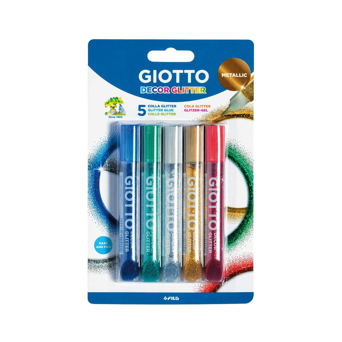 GIOTTO Glitter Glue Metallic Colors, Set of 5 x 10 g