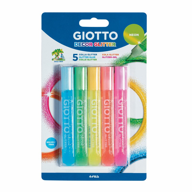 GIOTTO Glitter Glue, Neon Colors, Set of 5 x 10 g
