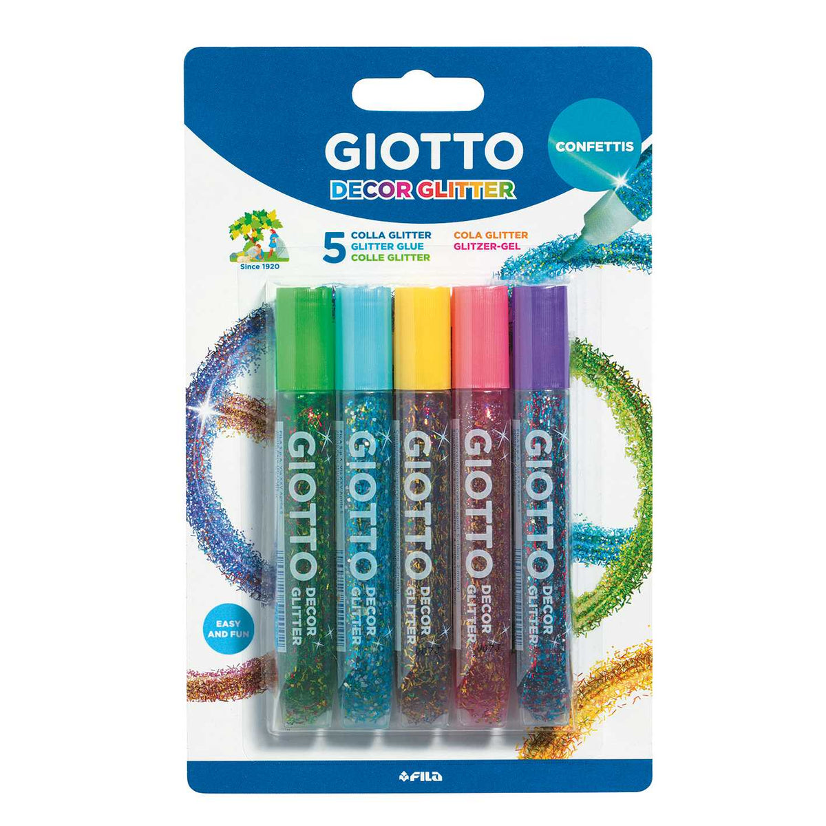 GIOTTO Glitter Glue with Confetti, 5 x 10 g