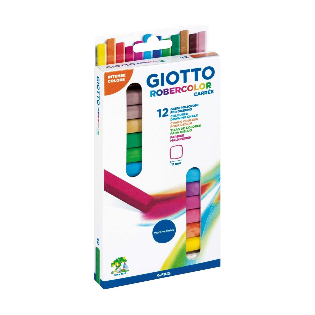 GIOTTO Robercolor Square Dustless Colored Chalk, Set of 12