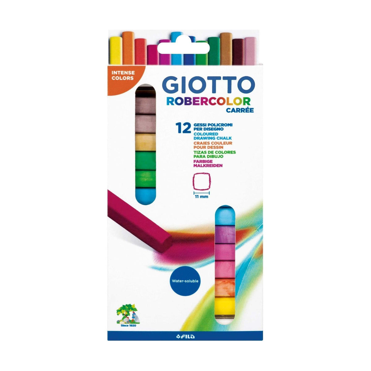GIOTTO Robercolor Square Dustless Colored Chalk, Set of 12