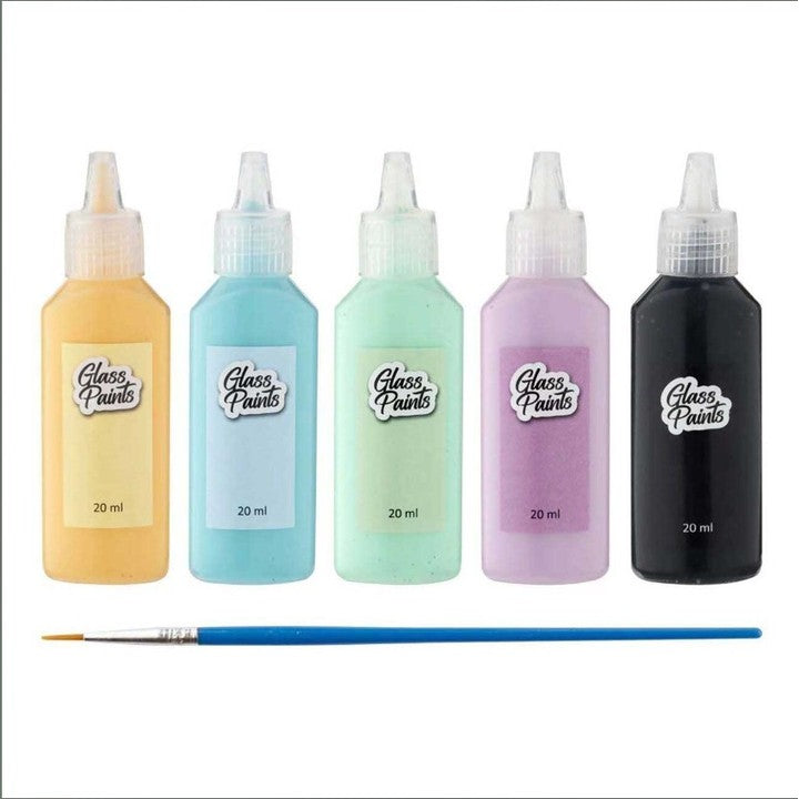 Glass Paint Set With Brush, 5 x 20 ml, image 1