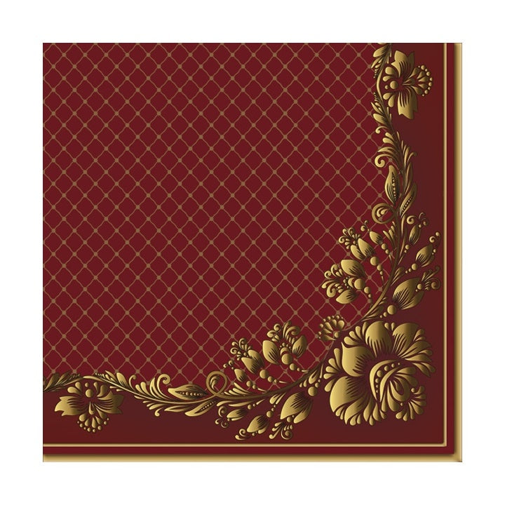 Gold Frame and Net on Crimson Eco Decoupage Napkins - 1 pc