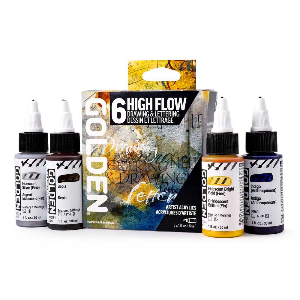 GOLDEN High Flow Acrylic Drawing & Lettering Set 6 x 30 ml