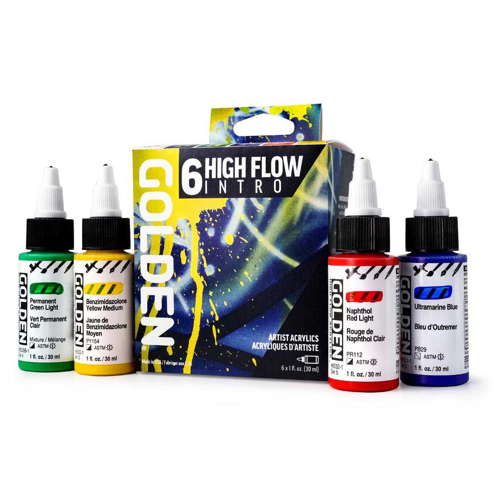 Golden High Flow Intro Acrylic Paint Set, 6 x 30 ml